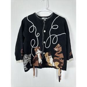 Casual Living Cat Cardigan 3/4 Sleeve Sweater Black Size Medium